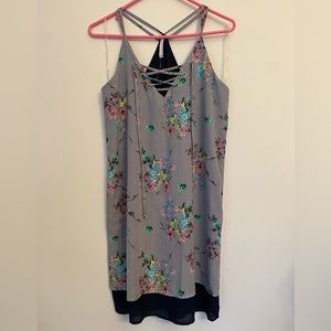 NEW striped floral print cami dress with lace up front